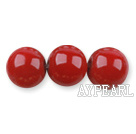 Glass pearl beads,12mm round,red, about 71pcs/strand, Sold per 32-inch strand