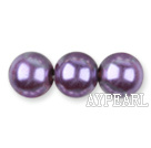 Glass pearl beads,12mm round,dark purple, about 71pcs/strand, Sold per 32-inch strand