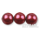 Glass pearl beads,12mm round,dark red, about 71pcs/strand, Sold per 32-inch strand