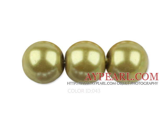 Glass pearl beads,12mm round,mustard , about 71pcs/strand, Sold per 32-inch strand