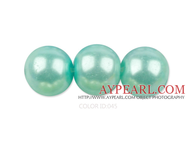 Glass pearl beads,12mm round,green lake, about 71pcs/strand, Sold per 32-inch strand