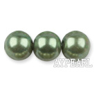 Glass pearl beads,12mm round,light olive, about 71pcs/strand, Sold per 32-inch strand