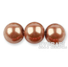 Glass pearl beads,12mm round,gold brown, about 71pcs/strand, Sold per 32-inch strand