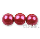 Glass pearl beads,12mm round,dark pink, about 71pcs/strand, Sold per 32-inch strand