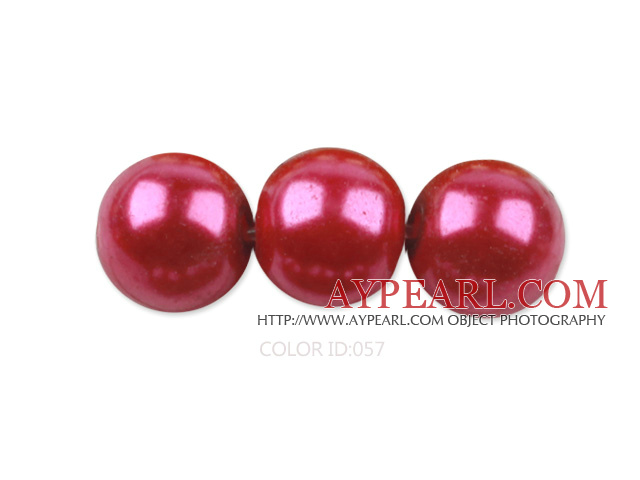 Glass pearl beads,12mm round,dark pink, about 71pcs/strand, Sold per 32-inch strand