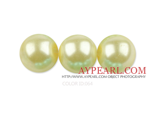 Glass pearl beads,12mm round,lemon, about 71pcs/strand, Sold per 32-inch strand