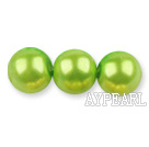 Glass pearl beads,12mm round,yellow green, about 71pcs/strand, Sold per 32-inch strand