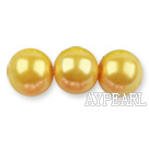 Glass pearl beads,12mm round,yellow, about 71pcs/strand, Sold per 32-inch strand