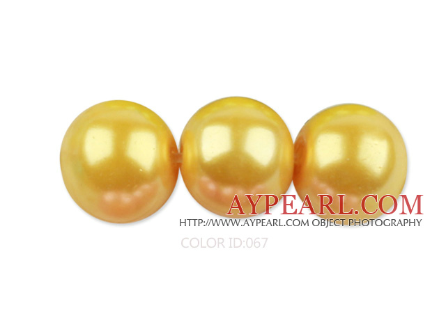 Glass pearl beads,12mm round,yellow, about 71pcs/strand, Sold per 32-inch strand