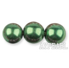 Glass pearl beads,12mm round,olive, about 71pcs/strand, Sold per 32-inch strand