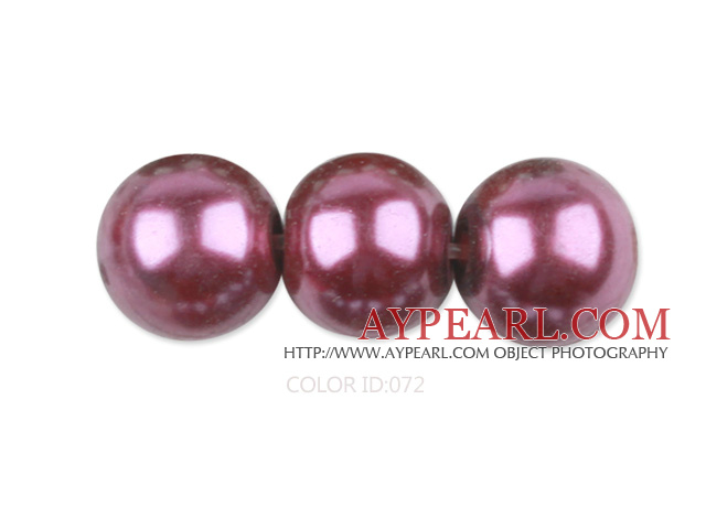 Glass pearl beads,12mm round,fuchsia, about 71pcs/strand, Sold per 32-inch strand
