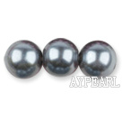 Glass pearl beads,12mm round,dark gray, about 71pcs/strand, Sold per 32-inch strand