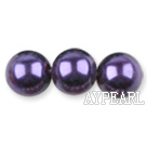 Glass pearl beads,12mm round,dark purple, about 71pcs/strand, Sold per 32-inch strand