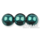 Glass pearl beads,12mm round,peacock green, about 71pcs/strand, Sold per 32-inch strand