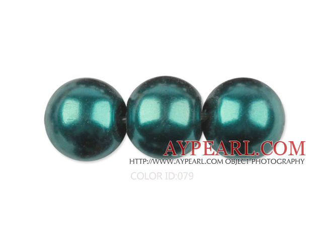 Glass pearl beads,12mm round,peacock green, about 71pcs/strand, Sold per 32-inch strand