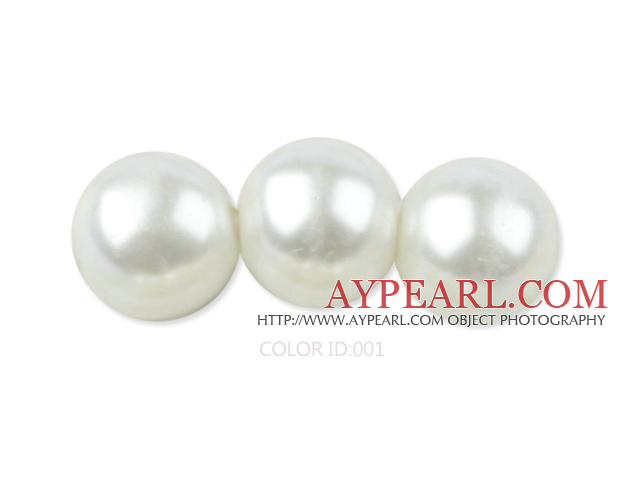 Glass pearl beads,14mm round,white, about 62pcs/strand, Sold per 32-inch strand