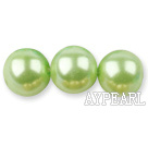 Glass pearl beads,14mm round,light apple green, about 62pcs/strand, Sold per 32-inch strand