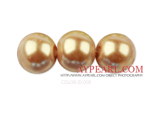 Glass pearl beads,14mm round,golden, about 62pcs/strand, Sold per 32-inch strand