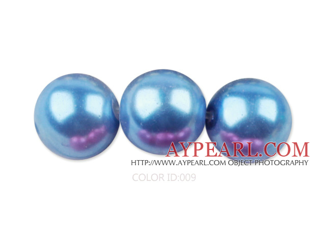 Glass pearl beads,14mm round,blue, about 62pcs/strand, Sold per 32-inch strand