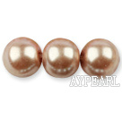 Glass pearl beads,14mm round,light coffee, about 62pcs/strand, Sold per 32-inch strand