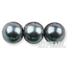 Glass pearl beads,14mm round,dark gray, about 62pcs/strand, Sold per 32-inch strand