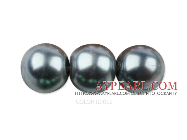 Glass pearl beads,14mm round,dark gray, about 62pcs/strand, Sold per 32-inch strand