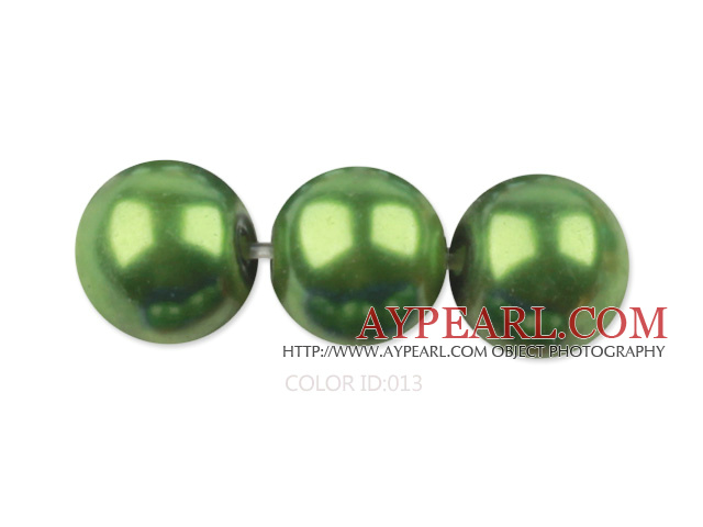 Glass pearl beads,14mm round,grass green, about 62pcs/strand, Sold per 32-inch strand