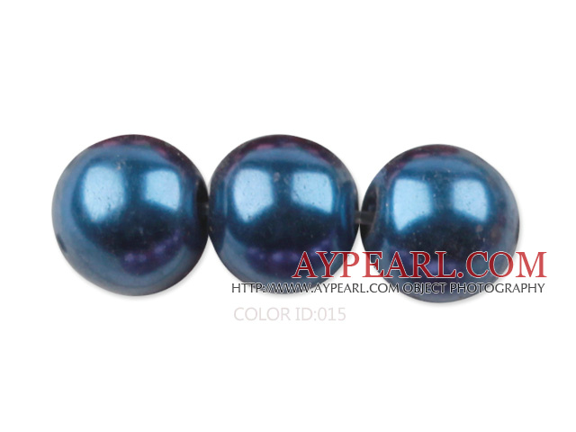 Glass pearl beads,14mm round,dark blue, about 62pcs/strand, Sold per 32-inch strand