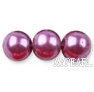 Glass pearl beads,14mm round,purple, about 62pcs/strand, Sold per 32-inch strand