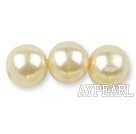 Glass pearl beads,14mm round,Khaki, about 62pcs/strand, Sold per 32-inch strand