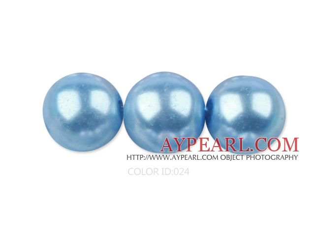 Glass pearl beads,14mm round,light blue, about 62pcs/strand, Sold per 32-inch strand