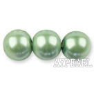 Glass pearl beads,14mm round,light green, about 62pcs/strand, Sold per 32-inch strand