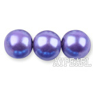 Glass pearl beads,14mm round,purple, about 62pcs/strand, Sold per 32-inch strand