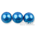 Glass pearl beads,14mm round,skyblue, about 62pcs/strand, Sold per 32-inch strand