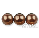 Glass pearl beads,14mm round,coffee, about 62pcs/strand, Sold per 32-inch strand