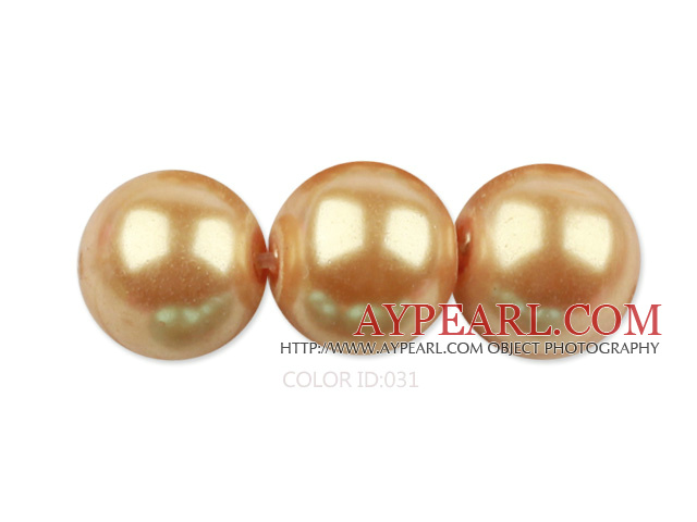 Glass pearl beads,14mm round,golden, about 62pcs/strand, Sold per 32-inch strand