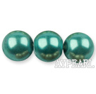 Glass pearl beads,14mm round,dark green, about 62pcs/strand, Sold per 32-inch strand