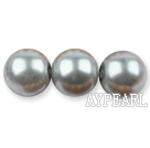 Glass pearl beads,14mm round,gray, about 62pcs/strand, Sold per 32-inch strand