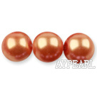 Glass pearl beads,14mm round,orange, about 62pcs/strand, Sold per 32-inch strand