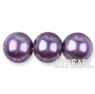 Glass pearl beads,14mm round,dark purple, about 62pcs/strand, Sold per 32-inch strand