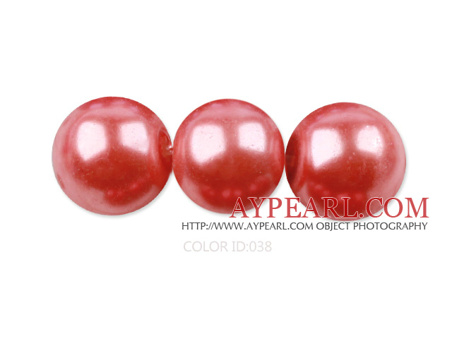 Glass pearl beads,14mm round,watermelon, about 62pcs/strand, Sold per 32-inch strand