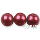 Glass pearl beads,14mm round,dark red, about 62pcs/strand, Sold per 32-inch strand