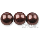 Glass pearl beads,14mm round,brown, about 62pcs/strand, Sold per 32-inch strand