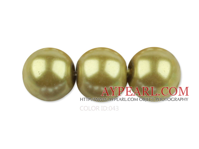 Glass pearl beads,14mm round,mustard , about 62pcs/strand, Sold per 32-inch strand
