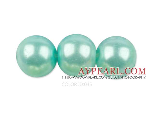 Glass pearl beads,14mm round,green lake, about 62pcs/strand, Sold per 32-inch strand