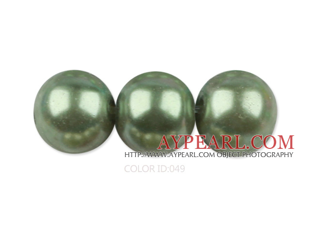 Glass pearl beads,14mm round,light olive, about 62pcs/strand, Sold per 32-inch strand
