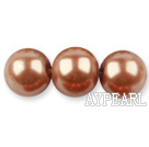 Glass pearl beads,14mm round,gold brown, about 62pcs/strand, Sold per 32-inch strand