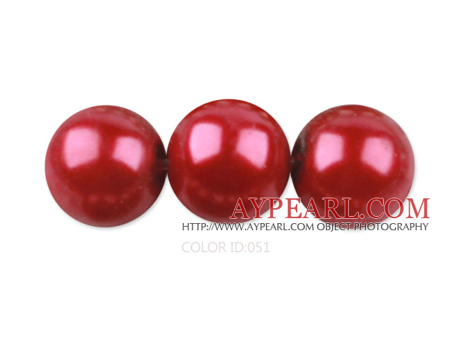 Glass pearl beads,14mm round,red, about 62pcs/strand, Sold per 32-inch strand