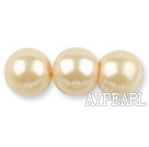 Glass pearl beads,14mm round,sand colour, about 62pcs/strand, Sold per 32-inch strand