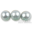 Glass pearl beads,14mm round,cyan, about 62pcs/strand, Sold per 32-inch strand